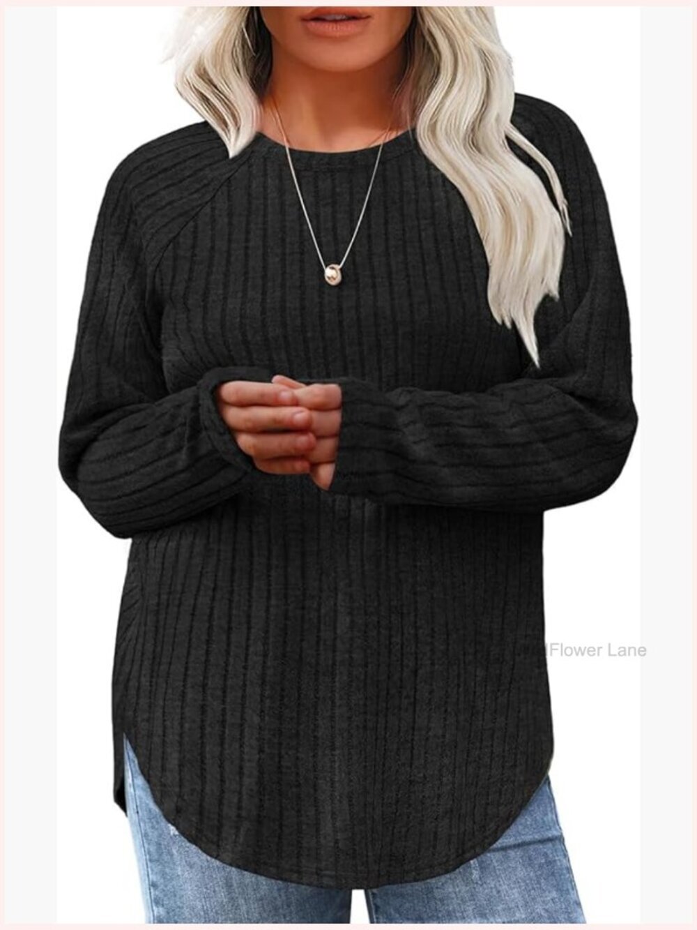Plus Size Crewneck Long Sleeve Knitted Pullover Blouse Tunic Top